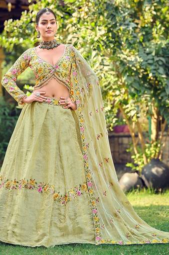 Embroidered Thread Work Semi-Stitched Lehenga & Unstitched Blouse With Dupatta