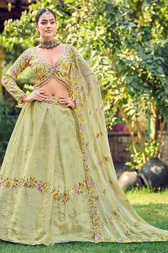 Embroidered Thread Work Semi-Stitched Lehenga & Unstitched Blouse With Dupatta