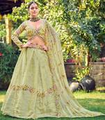 Embroidered Thread Work Semi-Stitched Lehenga & Unstitched Blouse With Dupatta