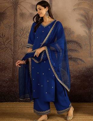 Embroidered sequence kurta & palazzos with dupatta set 1