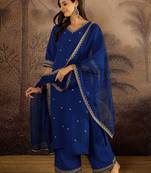 Embroidered sequence kurta & palazzos with dupatta set