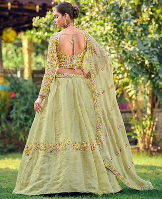 Embroidered Thread Work Semi-Stitched Lehenga & Unstitched Blouse With Dupatta 3