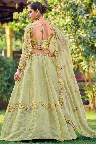 Embroidered Thread Work Semi-Stitched Lehenga & Unstitched Blouse With Dupatta