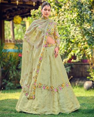 Embroidered Thread Work Semi-Stitched Lehenga & Unstitched Blouse With Dupatta 4