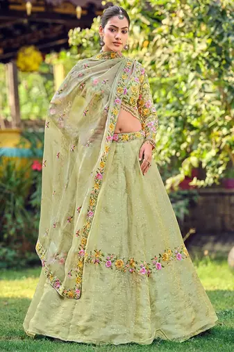 Embroidered Thread Work Semi-Stitched Lehenga & Unstitched Blouse With Dupatta