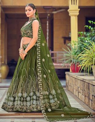 Embroidered Thread Work Semi-Stitched Lehenga & Unstitched Blouse With Dupatta 3