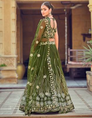 Embroidered Thread Work Semi-Stitched Lehenga & Unstitched Blouse With Dupatta 4