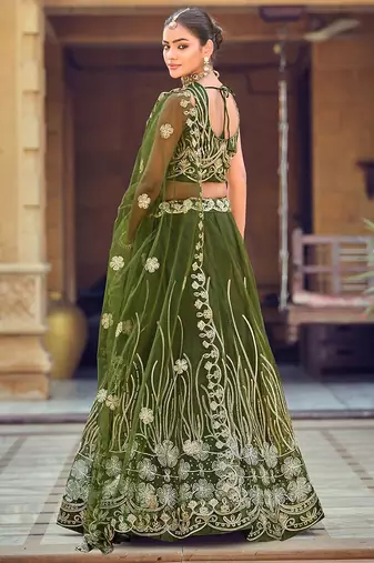 Embroidered Thread Work Semi-Stitched Lehenga & Unstitched Blouse With Dupatta