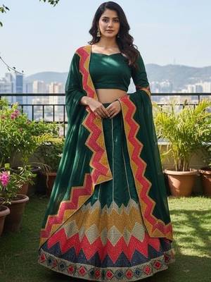 Thread Work Ready to Wear Lehenga & Unstitched Blouse With Dupatta 1