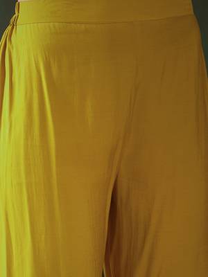 Yellow floral embroidered round neck zari straight kurta & palazzos with dupatta 3