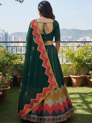 Thread Work Ready to Wear Lehenga & Unstitched Blouse With Dupatta 2