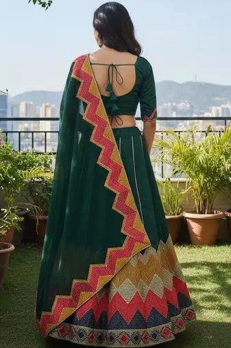 Thread Work Ready to Wear Lehenga & Unstitched Blouse With Dupatta