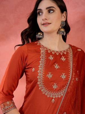 Women sequence embroidered straight kurta with trouser & dupatta 2