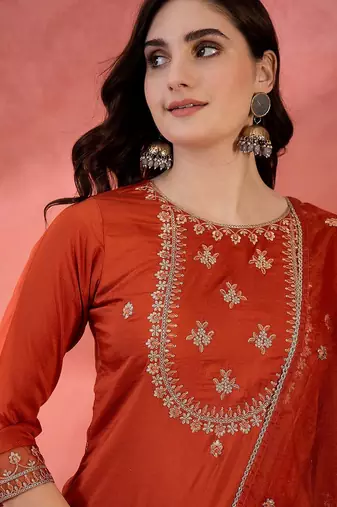 Women sequence embroidered straight kurta with trouser & dupatta