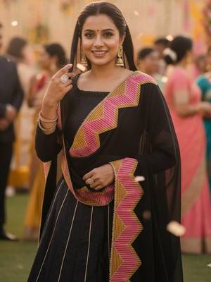 Thread Work Semi-Stitched Lehenga & Unstitched Blouse With Dupatta 2