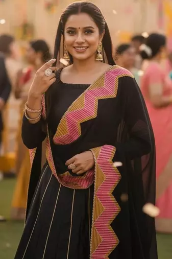 Thread Work Semi-Stitched Lehenga & Unstitched Blouse With Dupatta