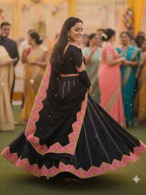 Thread Work Semi-Stitched Lehenga & Unstitched Blouse With Dupatta 3
