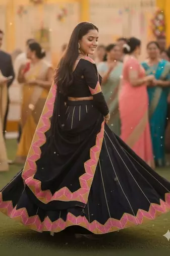 Thread Work Semi-Stitched Lehenga & Unstitched Blouse With Dupatta