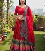 Thread Work Semi-Stitched Lehenga & Unstitched Blouse With Dupatta