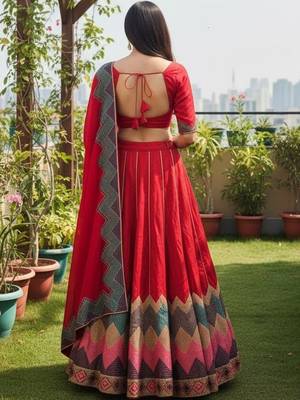 Thread Work Semi-Stitched Lehenga & Unstitched Blouse With Dupatta 2