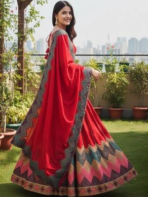 Thread Work Semi-Stitched Lehenga & Unstitched Blouse With Dupatta 3
