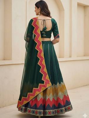 Thread Work Semi-Stitched Lehenga & Unstitched Blouse With Dupatta 2