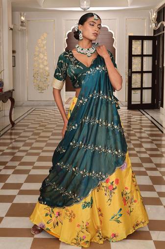Embroidered Sequinned Semi-Stitched Lehenga & Unstitched Blouse With Dupatta