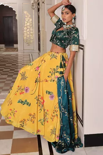 Embroidered Sequinned Semi-Stitched Lehenga & Unstitched Blouse With Dupatta