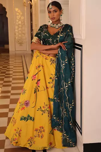 Embroidered Sequinned Semi-Stitched Lehenga & Unstitched Blouse With Dupatta