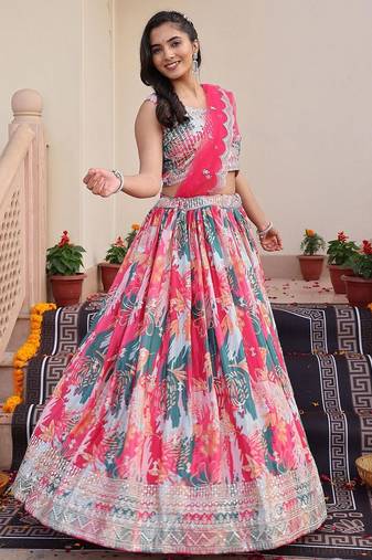 Embroidered Sequinned Semi-Stitched Lehenga & Unstitched Blouse With Dupatta