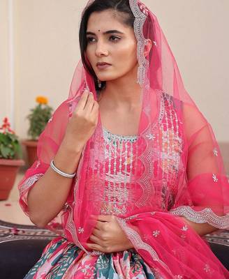 Embroidered Sequinned Semi-Stitched Lehenga & Unstitched Blouse With Dupatta 2