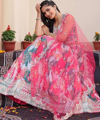 Embroidered Sequinned Semi-Stitched Lehenga & Unstitched Blouse With Dupatta 3