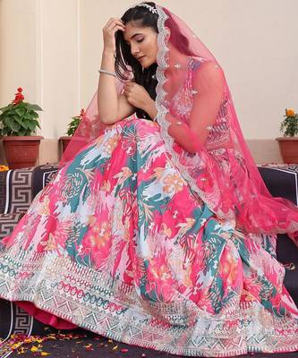 Embroidered Sequinned Semi-Stitched Lehenga & Unstitched Blouse With Dupatta 4
