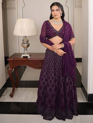 Embroidered Foil Print Semi-Stitched Lehenga & Unstitched Blouse With Dupatta 1