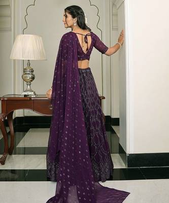 Embroidered Foil Print Semi-Stitched Lehenga & Unstitched Blouse With Dupatta 3