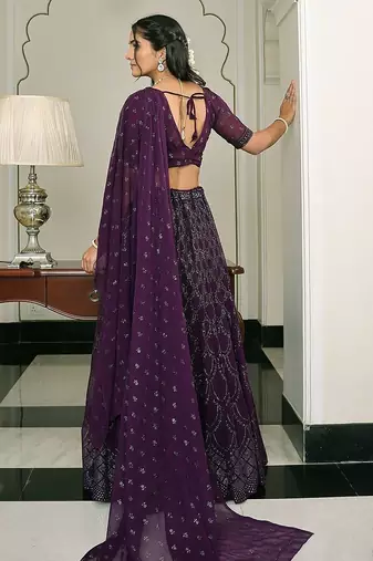 Embroidered Foil Print Semi-Stitched Lehenga & Unstitched Blouse With Dupatta