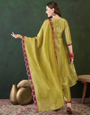 Floral embroidered a-line kurta trouser with dupatta 5