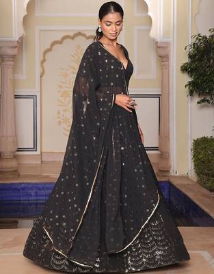 Embroidered Foil Print Semi-Stitched Lehenga & Unstitched Blouse With Dupatta 3