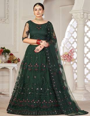 Embroidered Mirror Work Semi-Stitched Lehenga & Unstitched Blouse With Dupatta 1