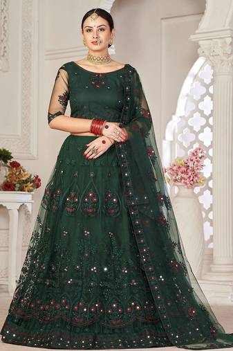 Embroidered Mirror Work Semi-Stitched Lehenga & Unstitched Blouse With Dupatta