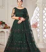 Embroidered Mirror Work Semi-Stitched Lehenga & Unstitched Blouse With Dupatta