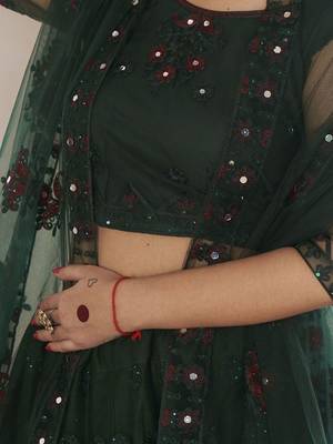Embroidered Mirror Work Semi-Stitched Lehenga & Unstitched Blouse With Dupatta 2