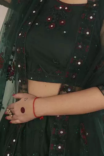 Embroidered Mirror Work Semi-Stitched Lehenga & Unstitched Blouse With Dupatta