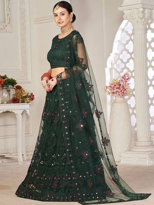 Embroidered Mirror Work Semi-Stitched Lehenga & Unstitched Blouse With Dupatta 4