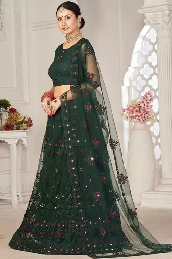 Embroidered Mirror Work Semi-Stitched Lehenga & Unstitched Blouse With Dupatta