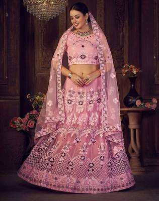 Embroidered Thread Work Semi-Stitched Lehenga & Unstitched Blouse With Dupatta 1