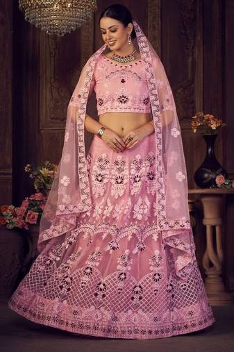 Embroidered Thread Work Semi-Stitched Lehenga & Unstitched Blouse With Dupatta