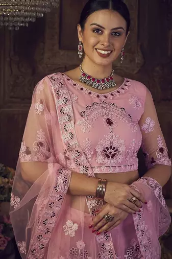 Embroidered Thread Work Semi-Stitched Lehenga & Unstitched Blouse With Dupatta