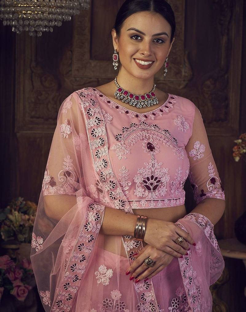 Embroidered Thread Work Semi-Stitched Lehenga & Unstitched Blouse With Dupatta