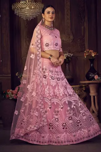 Embroidered Thread Work Semi-Stitched Lehenga & Unstitched Blouse With Dupatta
